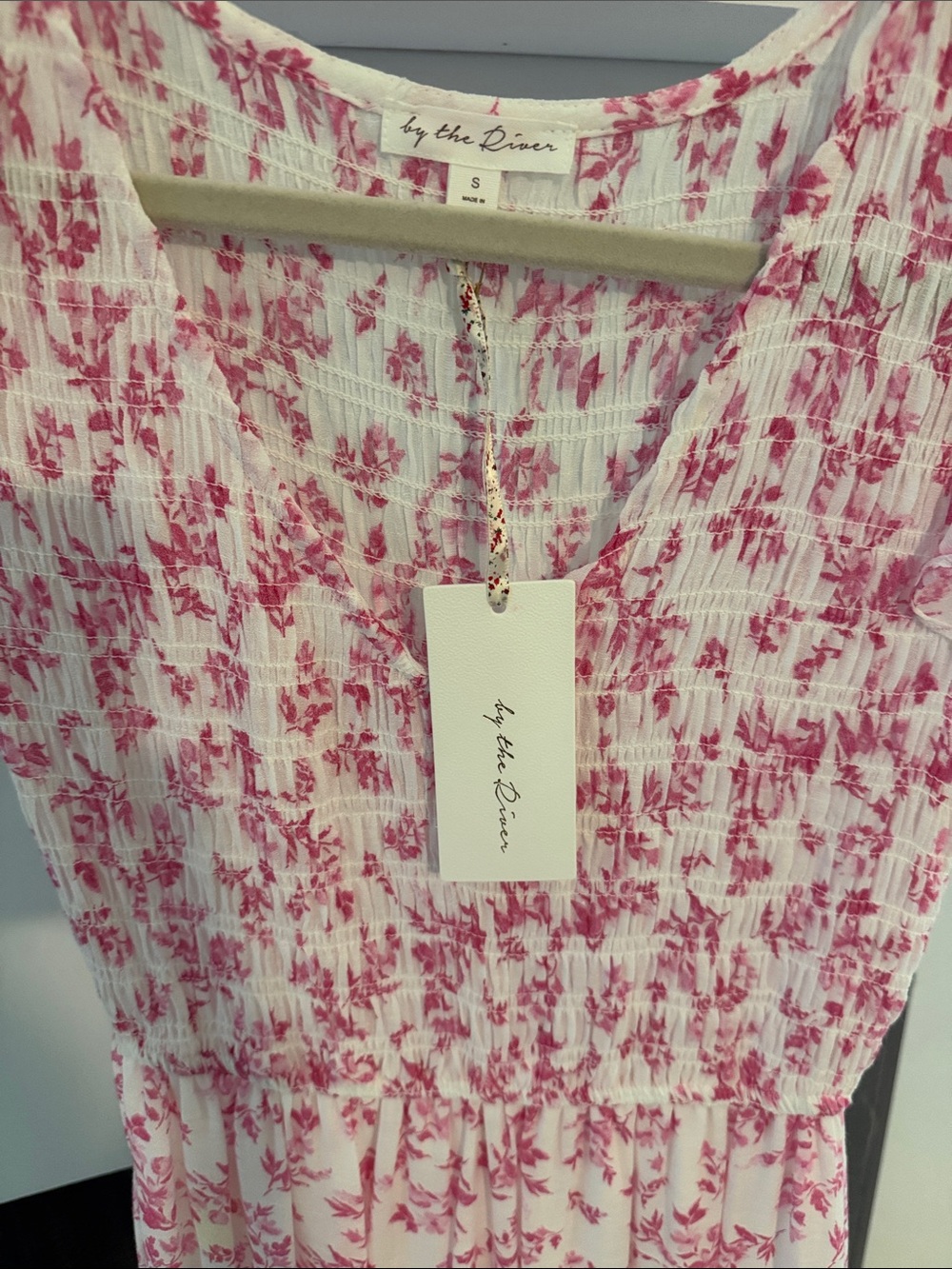 Pink Floral Midi Dress with Ruffle Sleeves - Picture 2 of 3